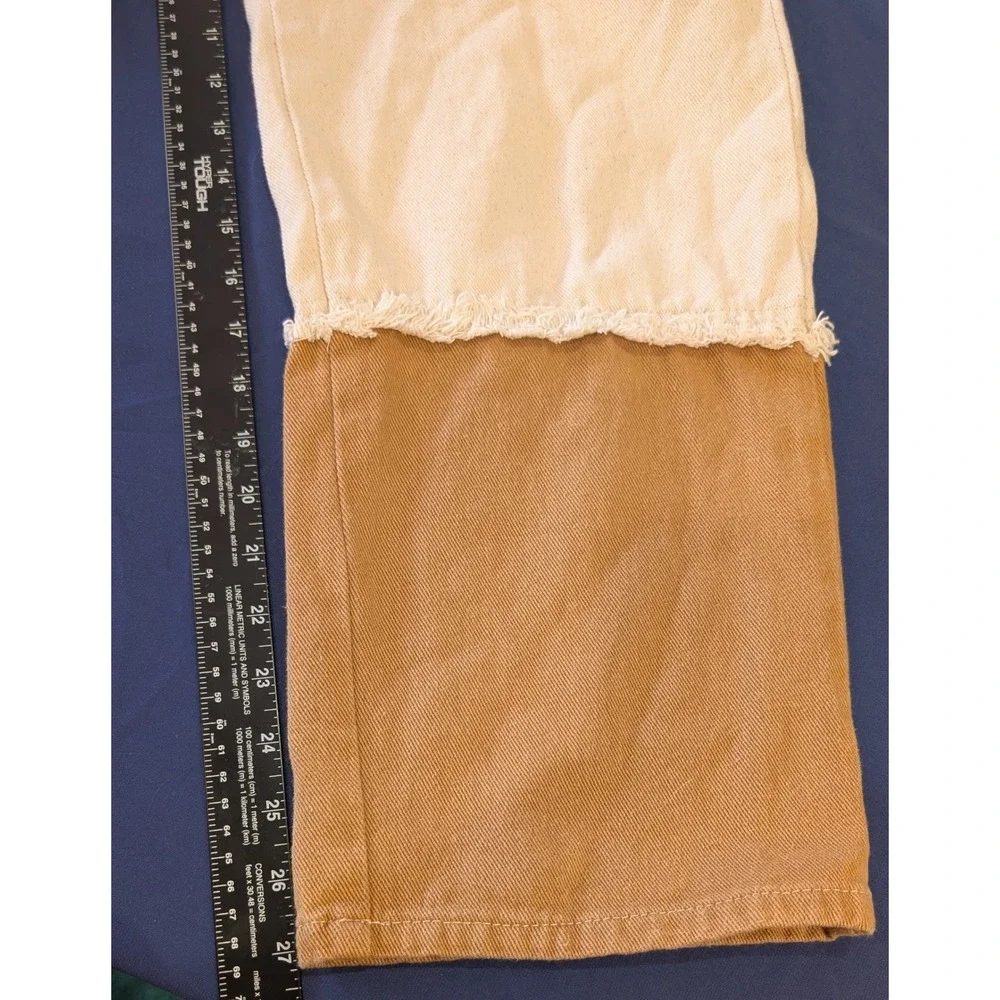Blue Blush Patchwork Denim Overalls Neutral Colorblock Frayed Edge Womens Medium
